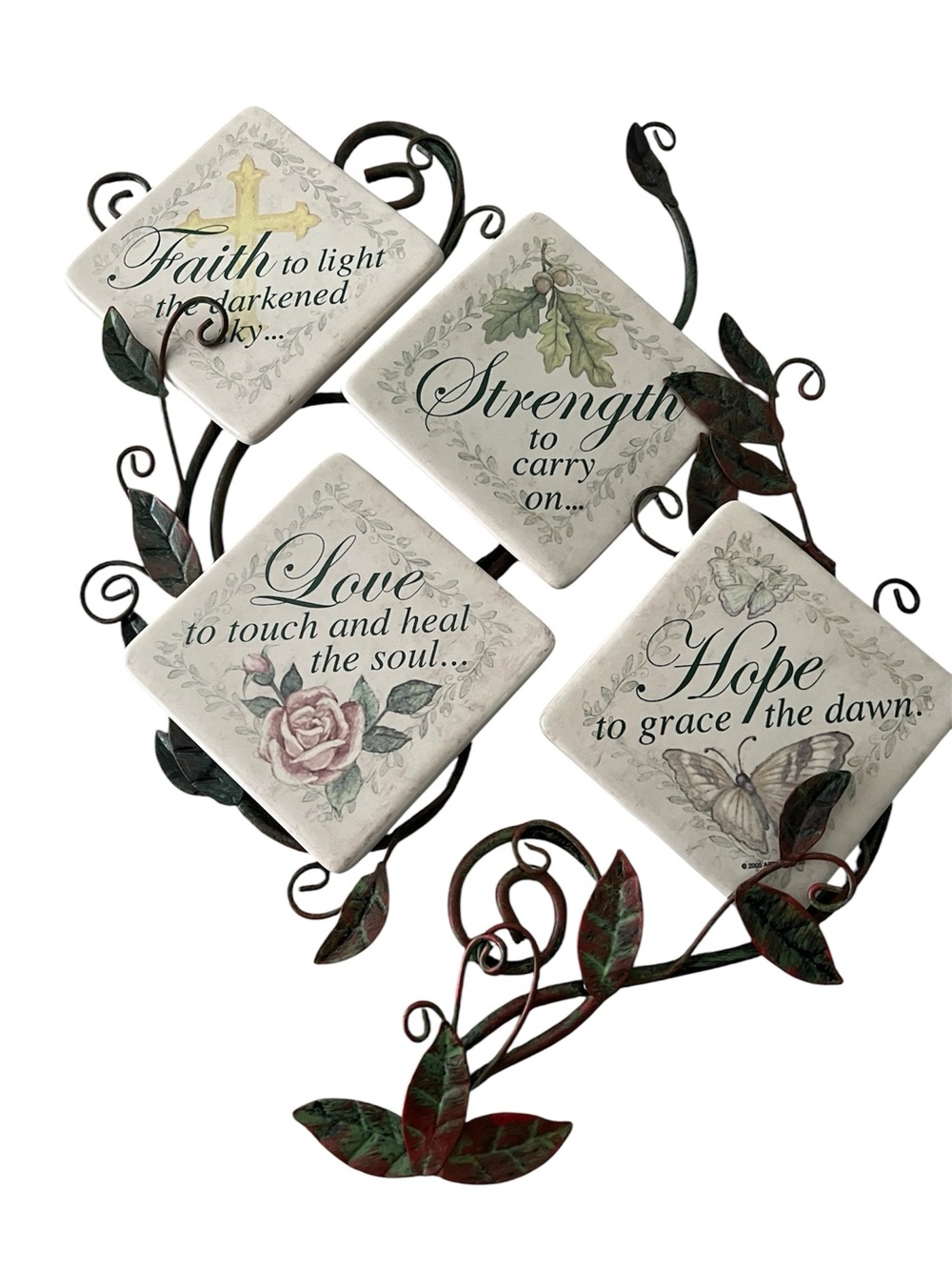 Vintage Faith Strength Hope and Love Wall Hanging with Antiqued Patina Finish